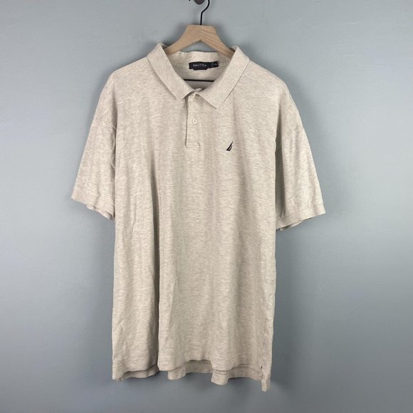 Nautica Other - Nautica Mens Cotton Heather White Gray Short Sleeve Logo Polo Shirt‎ Size 3XL
